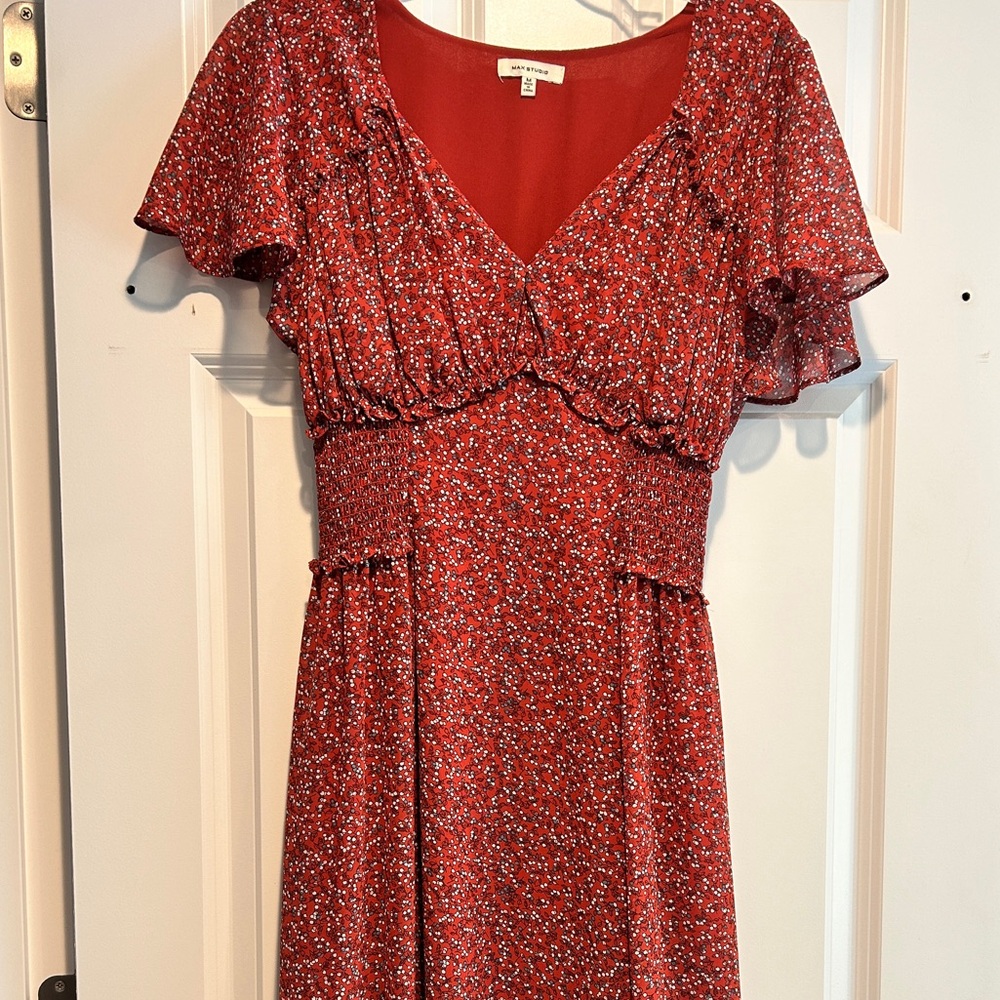 Max Studio Red Floral Midi Dress